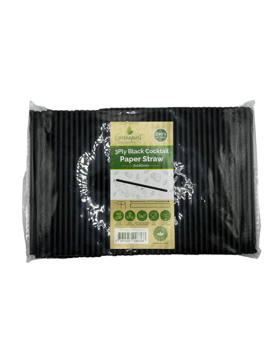 Black Cocktail Straw (3-Ply, 5mm x 140mm) 2
