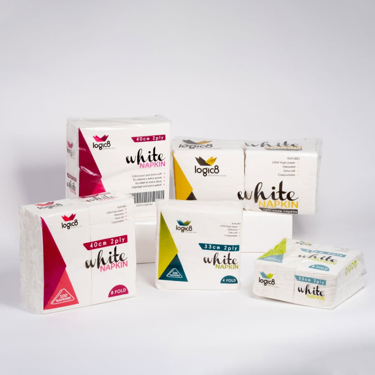 White Napkins 33cm 2ply 8-Fold 2