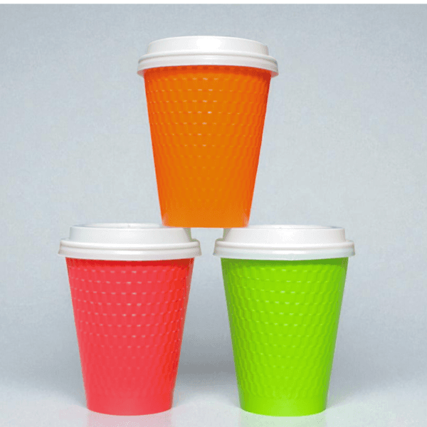 12oz Embossed PE DW Hot Cups Assorted Colours 2