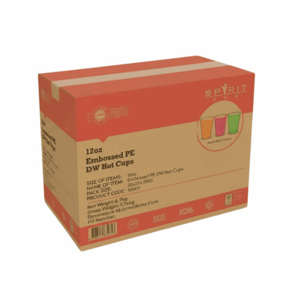 12oz Embossed PE DW Hot Cups Assorted Colours 3