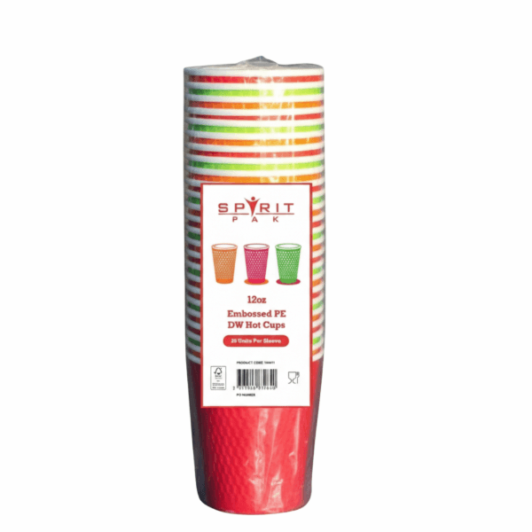 12oz Embossed PE DW Hot Cups Assorted Colours 4