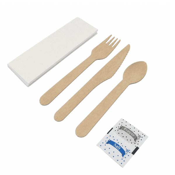 6-in-1 Wooden Cutlery Set (Fork, Knife, Napkin, Salt, Pepper) 2
