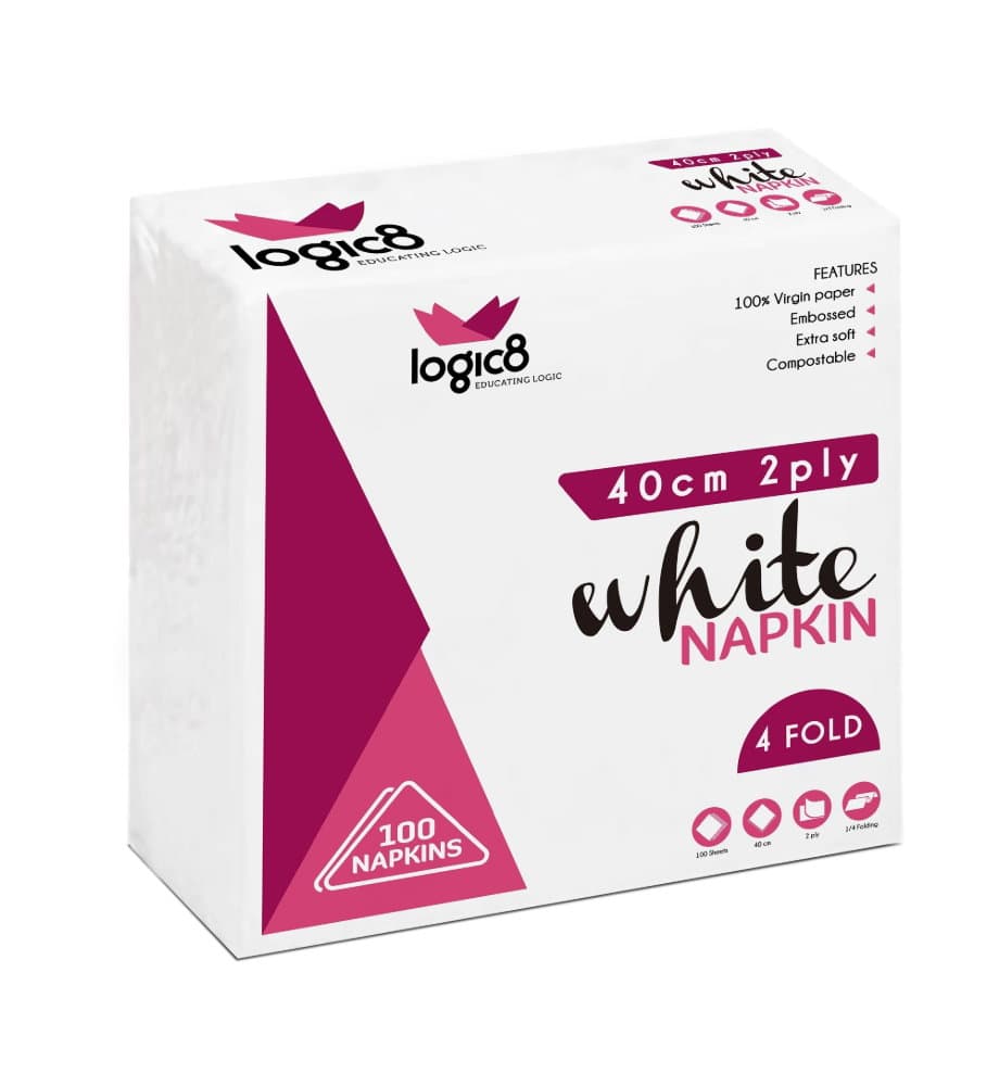 Logic8 White 2ply 4fold Dinner Napkin (40cm)