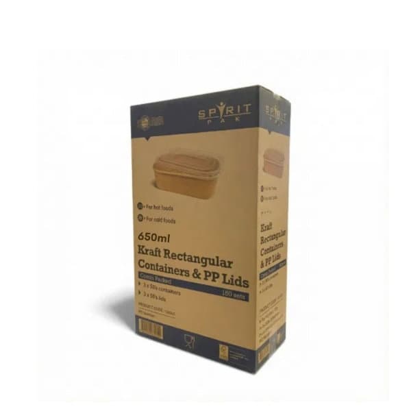 650ml Spiritpak Kraft Rectangular Container with PP Lid 4