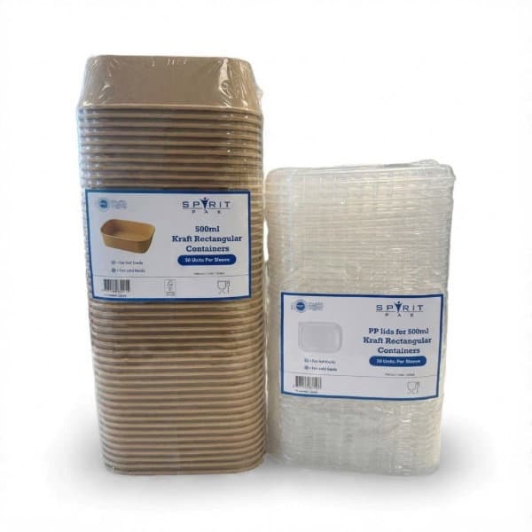 500ml Spiritpak Kraft Rectangular Container with PP Lid 3