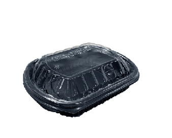 36oz Black 1-Compartment Microwavable Container & Lid (235x202x40mm)