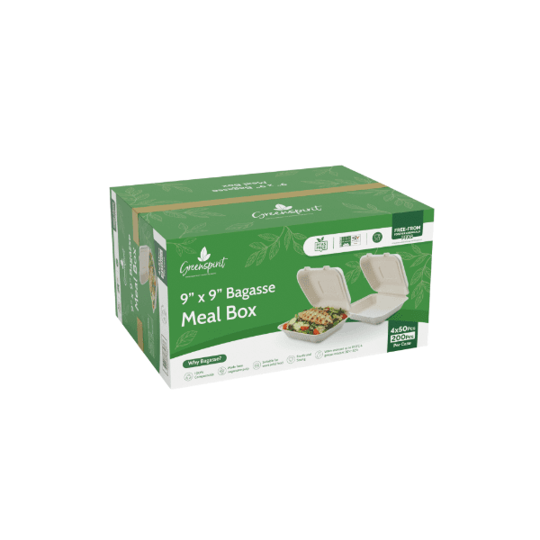 Bagasse Meal Box with Hinged Lid (9x9") 3