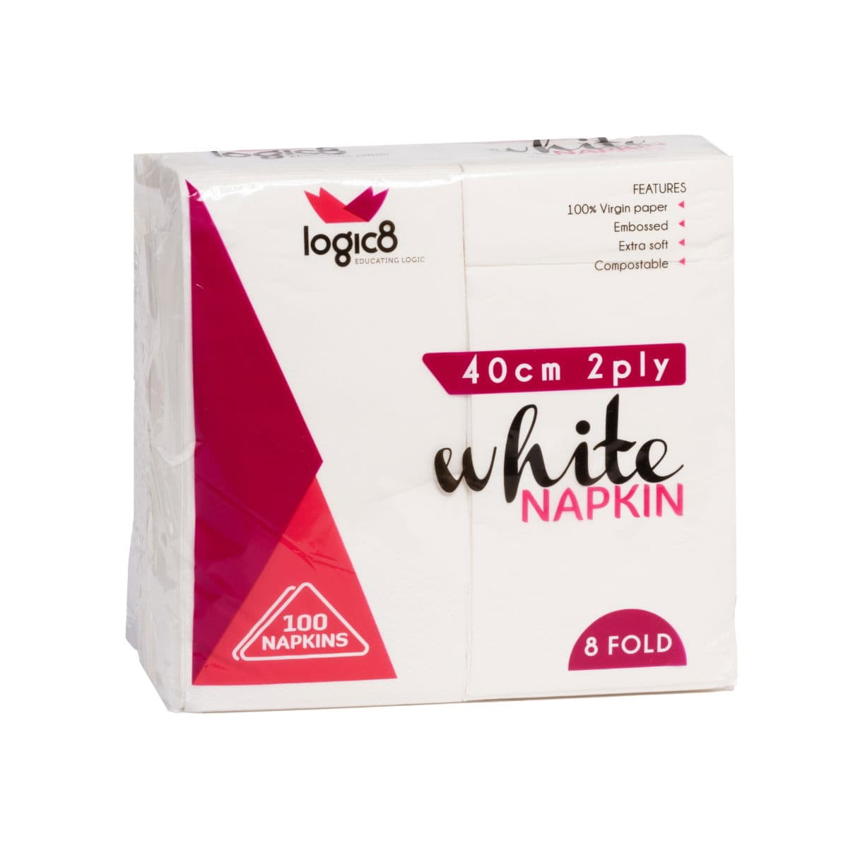 Logic8 40cm 2ply *8fold* White napkins (20x100's)