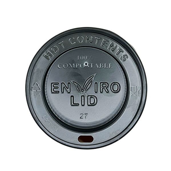 90mm Black Compostable Hot Cup Lids (Fits 12/16oz)