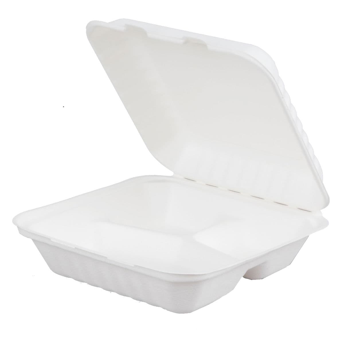 Bagasse 3 Compartment Meal Box (8x8")