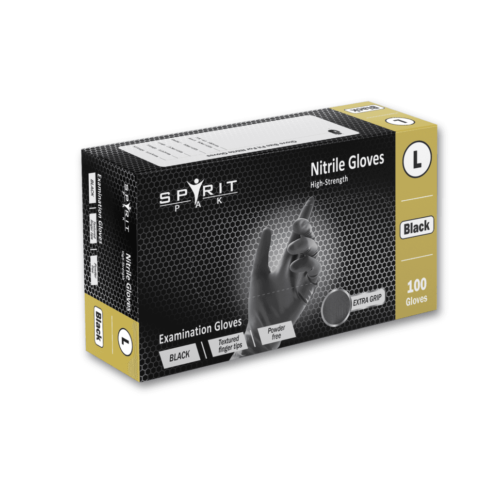 Spiritpak High Strength Black Nitrile Powder Free Gloves Large
