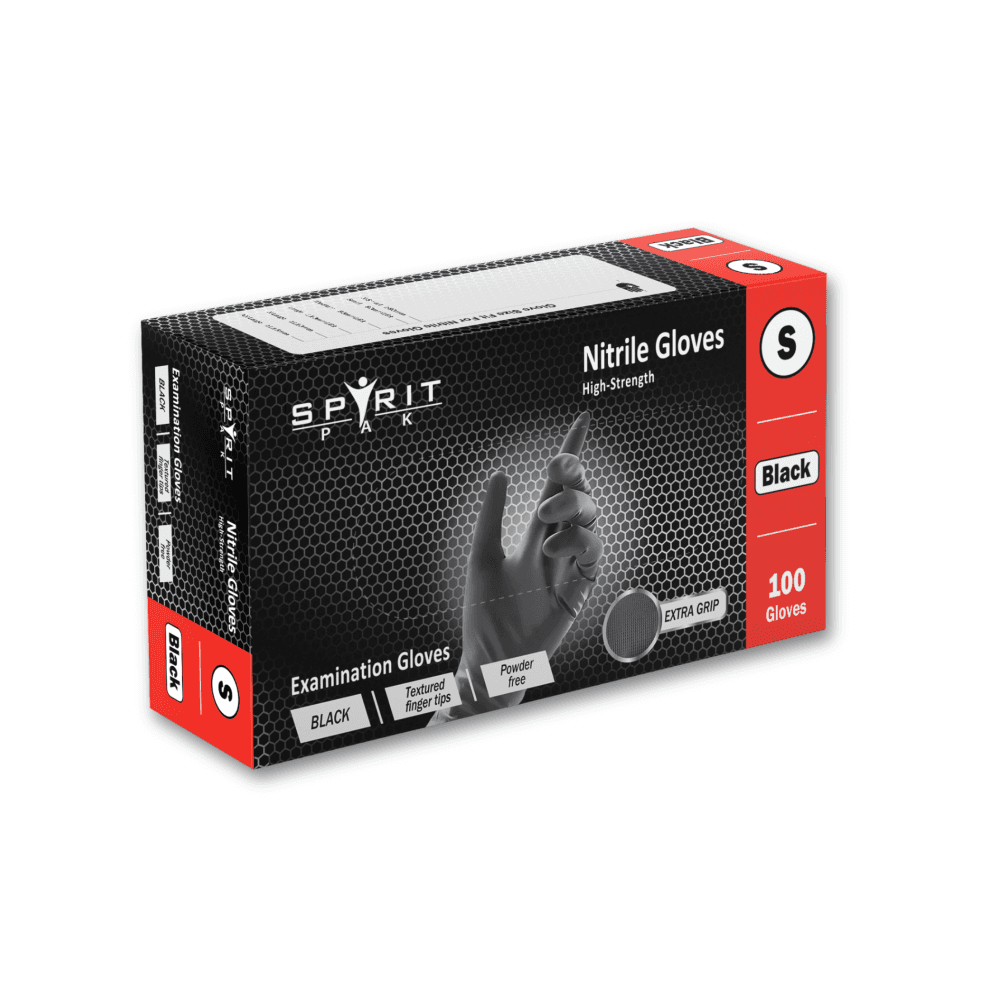 Spiritpak High Strength Black Nitrile Powder Free Gloves (Small)